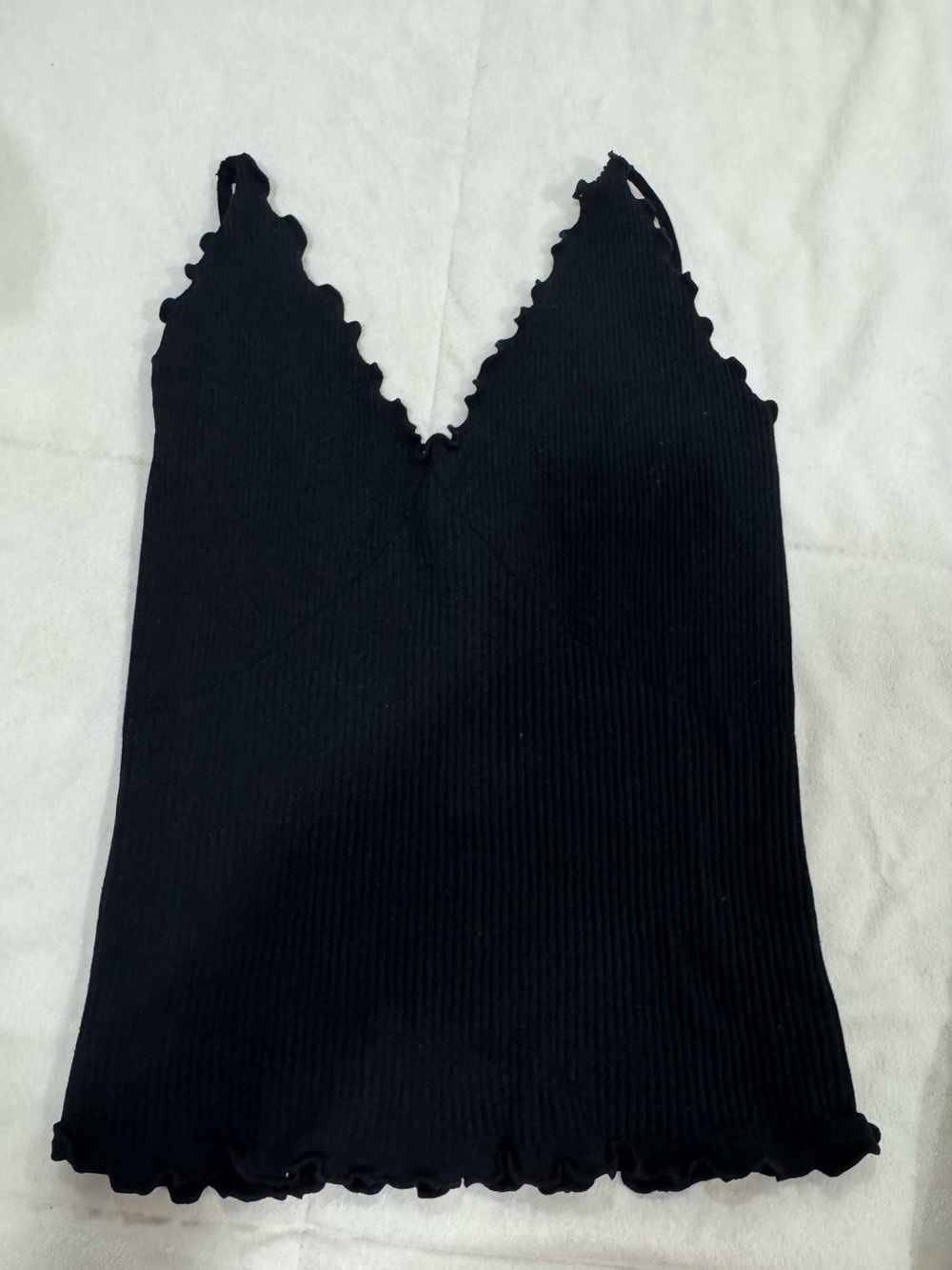 Intimately by  Free People Women’s Black Ribbed V-Neck Camisole Frilly Stretch